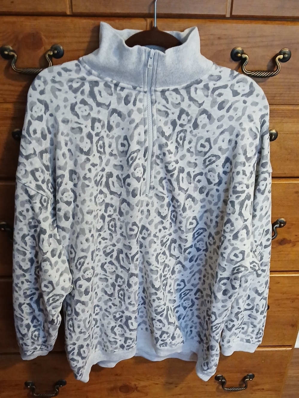 Aerie Leopard Print Cozy Quarter Zip Oversized Sweatshirt Pullover (Size Large)